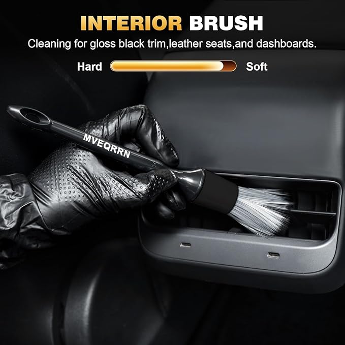 MVEQRRN 10PCS Car Detailing Brush Set,Boars Hair Detail Brush Kit(Black) | Ultra Soft No Scratch, Car Dust Brush,Car Detailing Brushes Kit, Detail Brushes Car Detailing for Interior Exterior