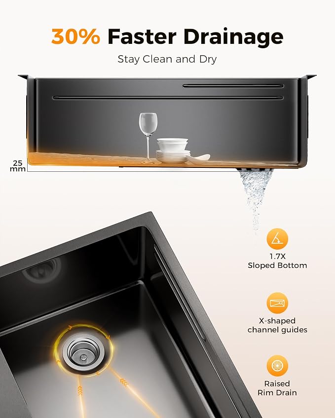 CAMMOO 33X22 Drop In Kitchen Sink, Nano 304 Stainless Steel Black Sink | Pop-Up Drain, Workstation Sink, Upgraded Fast Drain, Topmount Single Bowl with Accessories, Foldable Grid for Easy Cleaning