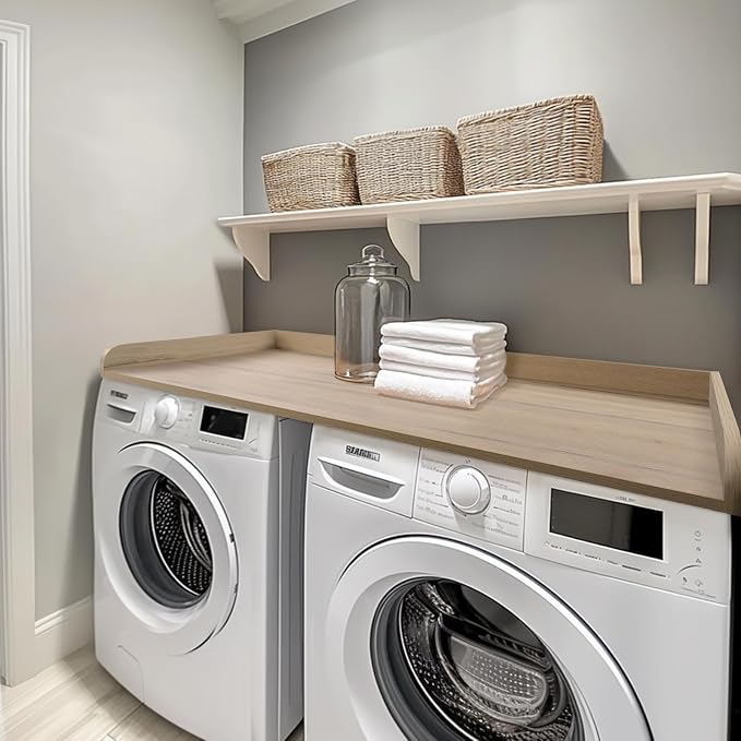Washer Dryer Countertop 58" x 28" Extra Large Version, Melamine Countertop with 3.5" Edge Rails, Laundry Room Organization, Oak(Grey Tone)
