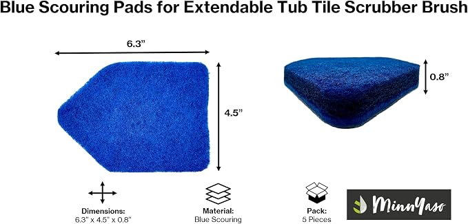 Blue High-Power Scrub Scouring Pads, Fit Extendable Tub Tile Scrubber Brush | 5 Pack Scrub Pads Refill Replacement Pads for Cleaning Bathroom Kitchen Toilet Tile, Compatible Fit Moku, Yocada, Cleanhome
