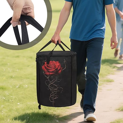 BIGCARJOB Red Rose Large Trash Can with Lids, Camping Trash Can Collapsible Garbage Cans Water Resistant Garbage Bin Storage for Outside, 22.83x17.71 in