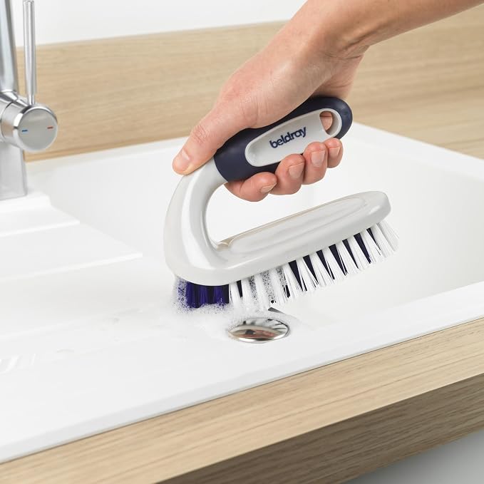 Beldray Deep Clean Grout And Scrub Brush Set, 2 Piece | Large Scrub Brush, Slim Grout Brush, Integrated Scraper, Stiff Bristles, Non-Slip Rubber Handles, Tile Use