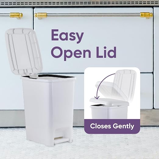 Superio Slim Step On Pedal Plastic Trash Can, Waste Bin for Under Desk, Office, Bedroom, Bathroom, Kitchen (2.5 gal) (White Smoke)