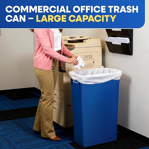PLASTIC PRINCE 23 Gallon Slim Trash Can Kitchen, Commercial Tall Trash Bin Narrow, Rectangular Slim Jim Skinny Garbage Can for Home Garage Cabinet Restaurant, 6 Pack, Blue