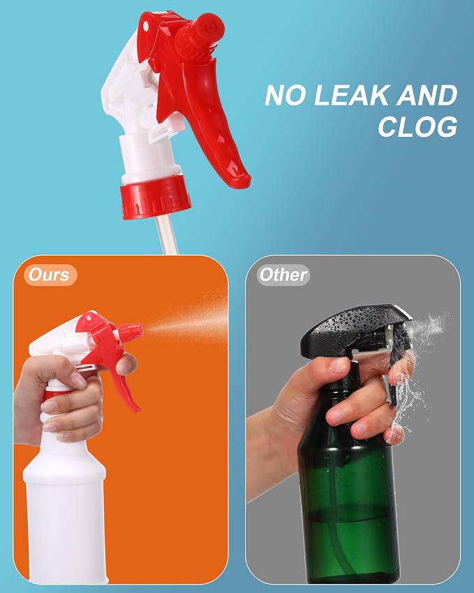 Eccliy 20Pk 16oz Spray Bottles,Cylinder,Red White Spray Head | Clear Empty Plastic Commercial Spray Bottles with Nozzle Measurement For Cleaning Solutions Cleaner Detailing Industrial