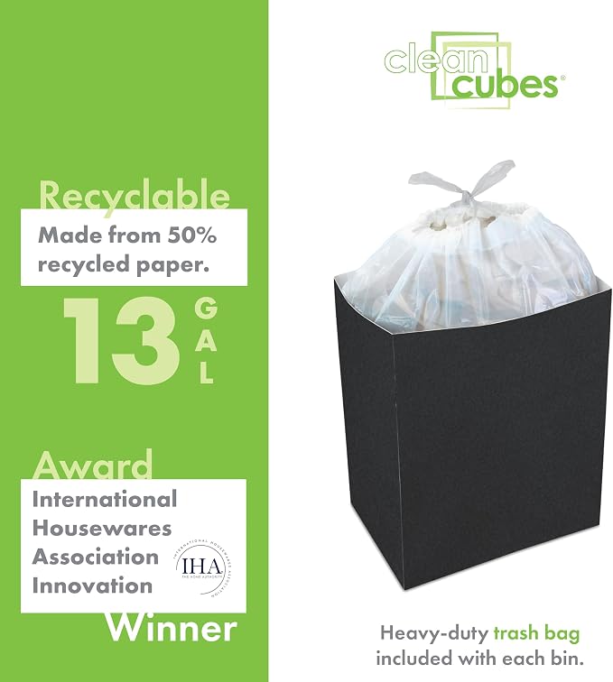Clean Cubes 13 Gallon Disposable Pop-Up Trash Cans, 6-Pack (Black) | One Pack Covers the Whole Party, Place a Bin in Every Corner, No Assembly, Built-In Liner, Toss the Whole Bin When Full