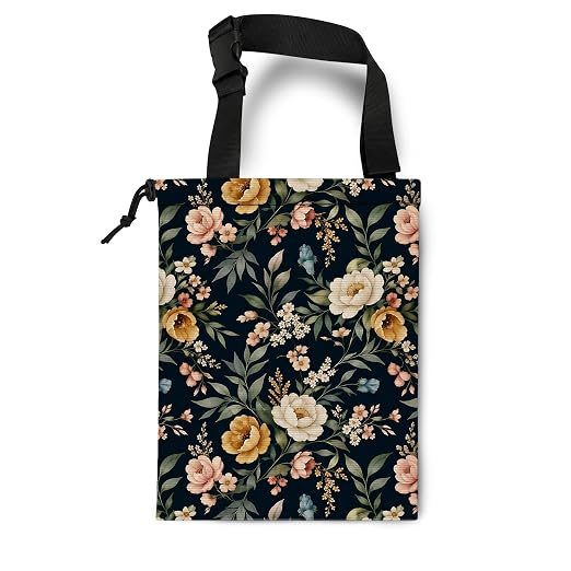 Rustic Floral Botanical Car Trash Bag Hanging for Back Seat | Cottagecore Wildflower Canvas Drawstring Car Garbage Bag with Adjustable Buckle Vehicle Trash Can