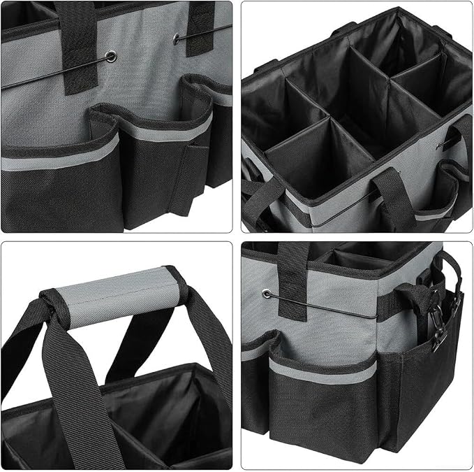Large Cleaning Caddy Bag with Removable Divider - 600D Oxford Storage Organizer for Supplies, Tools, Spray Bottles - Portable Tote for Housekeeping, Gardening, Car Trunk - Black 14x10x9 Inch(Dark Gray)