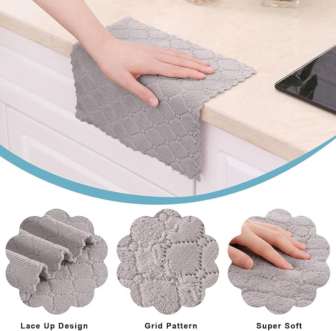Homaxy 24 Pack Super Soft & Absorbent Dish Cloths, 10" x 10", Grey | Coral Velvet, Nonstick Oil Fast Drying Microfiber Cleaning Cloth, No Lint Household Dishcloths