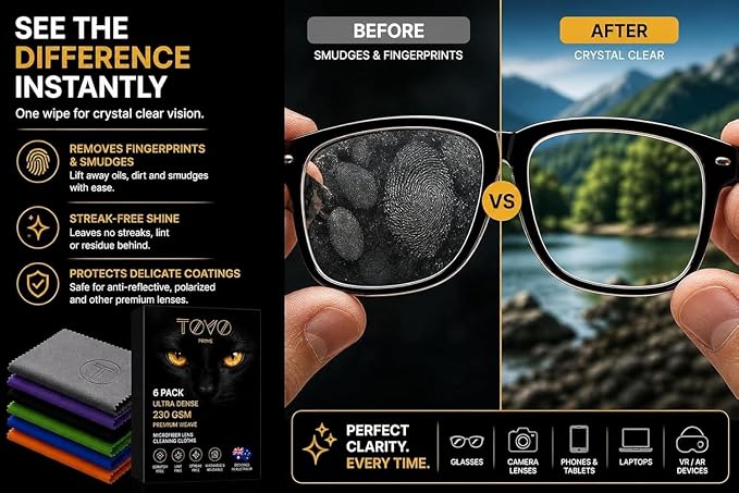 Microfiber Cleaning Cloth for Glasses & Camera – 230 GSM Ultra Soft Lens Cloth for Screens, Laptop & Tablet, Streak-Free, Lint-Free, Scratch-Safe (Multi Colours, 15x18 cm (6x7 inch))