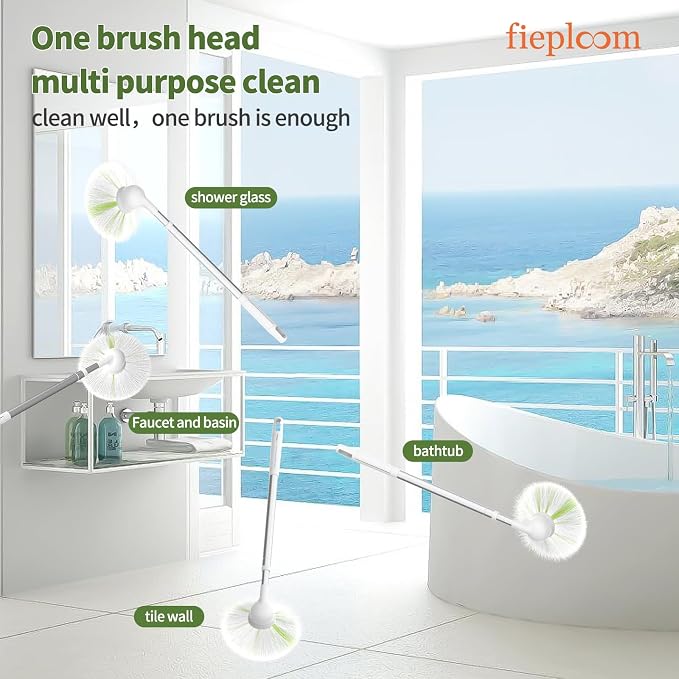 Non-Scratch Tub Tile Scrubber Brush, 28" Extendable Pole（2-Pack） | Soft Tub Brush Mop, Shower Brush with Long Handle for Bathtub Bathroom Sink Basin Tile Wall