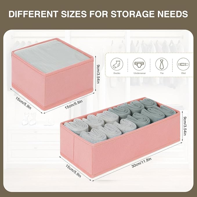 DIMJ Drawer Organizers for Clothing, Set of 8 Dresser Drawer Organizers, Fabric Closet Organizers and Storage, Drawer Dividers for Baby Clothes, Socks, Belt, Tie (Pink)