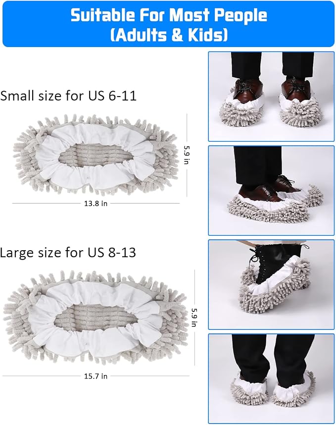 8 Pcs Mop Slippers Socks Floor Cleaning,Microfiber Shoe Covers dust Washable Reusable for Woman Man House Kitchen (Grey)