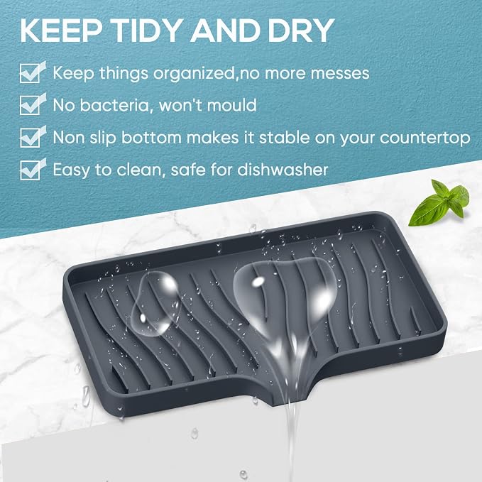 Silicone Sponge and Soap Holder, Self Draining Kitchen Caddy Sink Organizer with Soap Dispenser and Palm Brush
