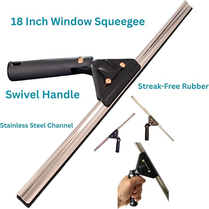 18 Inch Window Squeegee and Window Washer, Professional Window Cleaning Kit, Swivel Handle Squeegee with Aluminum T-Bar Window Scrubber and Microfiber Sleeve