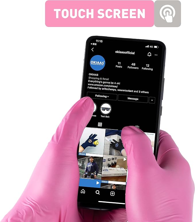 OKIAAS Black/Pink Vinyl Disposable Gloves Latex Free, Food Grade, 5 mil, Cooking, Cleaning, Hair Dye, 50/100/200/1000 Count