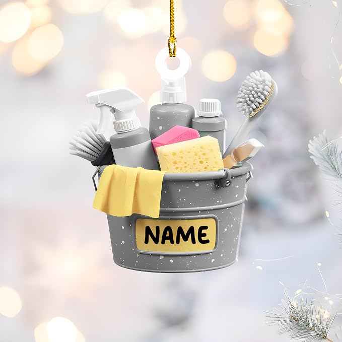 Personalized Cleaning Tools Ornament, Custom Housekeeping Christmas Tree Decoration, Holiday Keepsake Gift for Cleaners, Janitors, Pressure Washers, Housekeepers, Maids and Cleaning Lovers (HKP1)