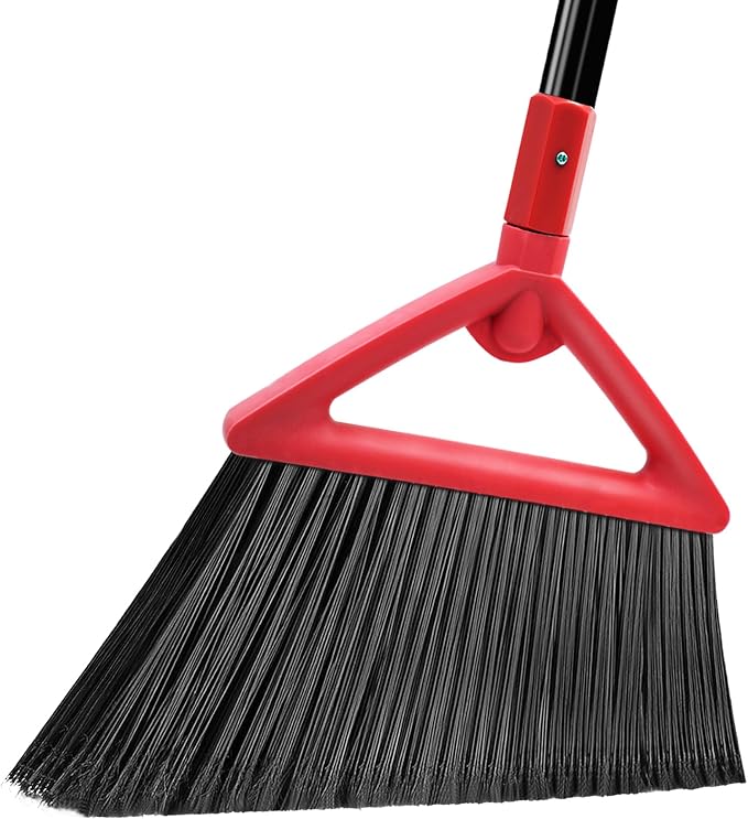 Heavy Duty Angle Broom, Upgraded Commercial Broom for Sweeping Indoor and Outdoor, Perfect Red Broom of Kitchen, Garage, Industrial and Courtyard