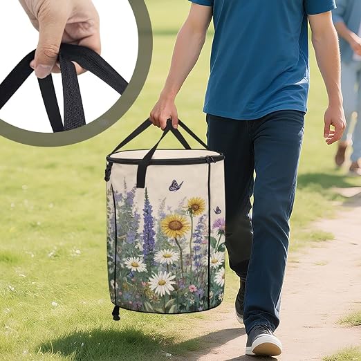 Butterfly 24 Gallon Pop up Trash Can for Camping Collapsible Portable Trash Can with Lid and Handle Waterproof Outdoor Garbage Bin Reusable Storage Bags for Yard Garden Waste