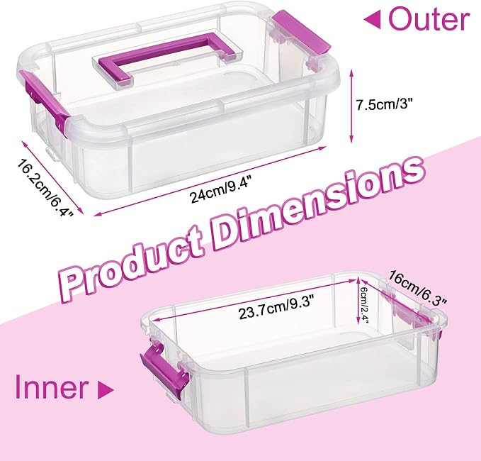BTSKY Clear Plastic Storage Box, Portable Organizer Container Purple Handle | Stackable Storage Bin for Office Home, Multi-Use Container Box with Lid for Stationery Jewelry Craft Sewing Supplies