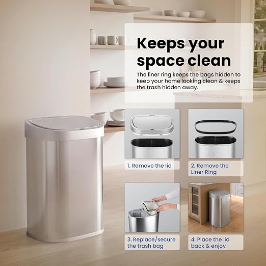 Ninestars 21 Gallons XL Automatic Touchless Kitchen Trash Can with Lid, Motion Sensor Trash Can for Large Kitchens, Office & Commercial Use 80 Liter Stainless Steel Garbage Bin (X-Large Rectangular)
