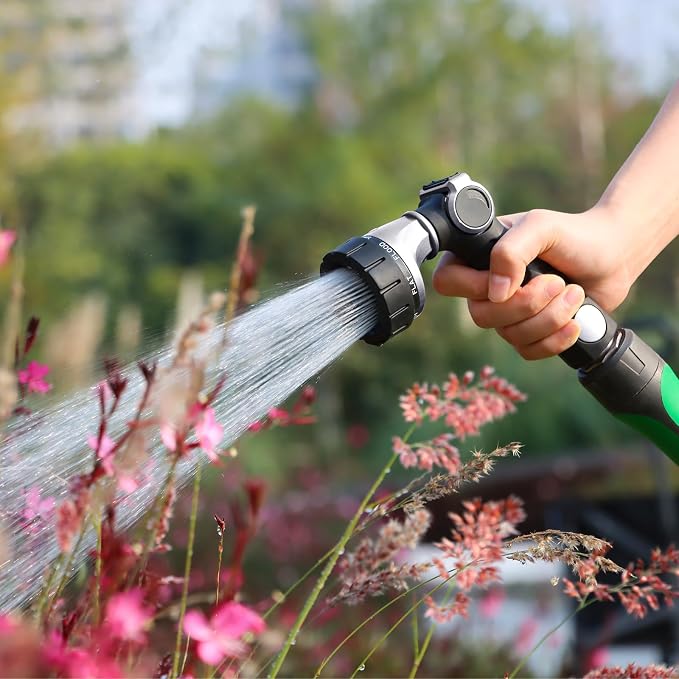 RESTMO Heavy Duty Hose Nozzle, Metal Garden Water Hose Sprayer | 7 Watering Patterns, Thumb Control, On Off Valve, Leak Proof Nozzle Sprayer for Watering Plants, Car & Pet Washing, Silver
