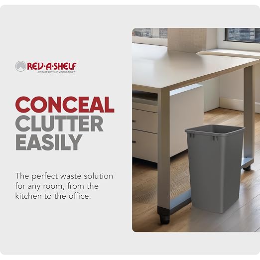 Rev-A-Shelf Double Pullout Garbage Trash Cans for Kitchen Cabinets, 35 Qt | Replacement Large Capacity Waste/ Recycling Bins for Kitchen Cabinet Pullouts, Gray, RV-35-13-2