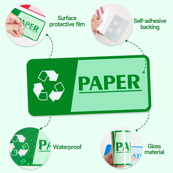 4PCS Recycle Stickers for Trash Bins，Self-adhesive Waterproof and Fade Resistant Trash Recycle Stickers, Recycling Labels for Trash Can for Home, Office, Apartment, Hotel, School and Public Area