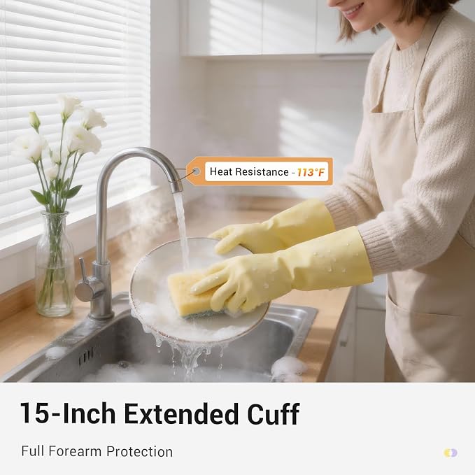 ThxToms 2 Pair Nitrile Dishwashing Cleaning Gloves,with Cotton Flocked Liner,Skin-Friendly & Anti-Slip Design,Y&P