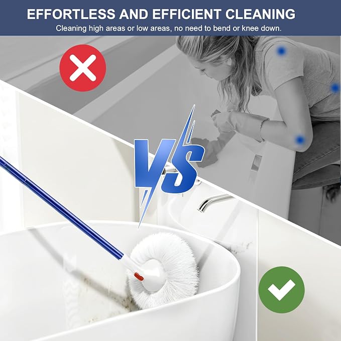 Shower and Tub Scrubber Brush - Non-Scratch Cleaning Brush for Bathtub Sink | Long Handle, 2 Tile Cleaner Brush Refills, 360° Flexible Brush, Cleaning for Bathroom Shower Tile Tub Sink Acrylic Glass Wall