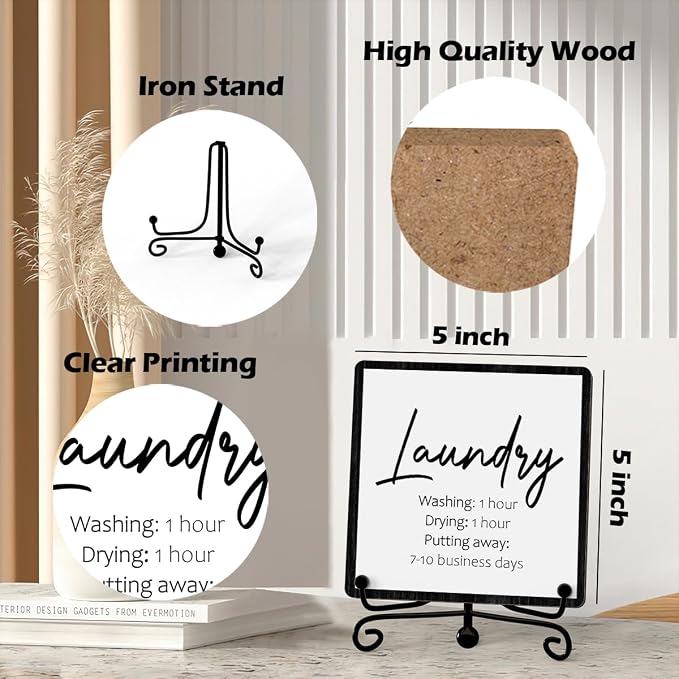 Laundry Room Desk Decor, Laundry Sign, Desk Decorations For Laundry Room, Farmhouse Funny Laundry Shelf Decor, Rustic Wooden Plaque With Stand (C07)