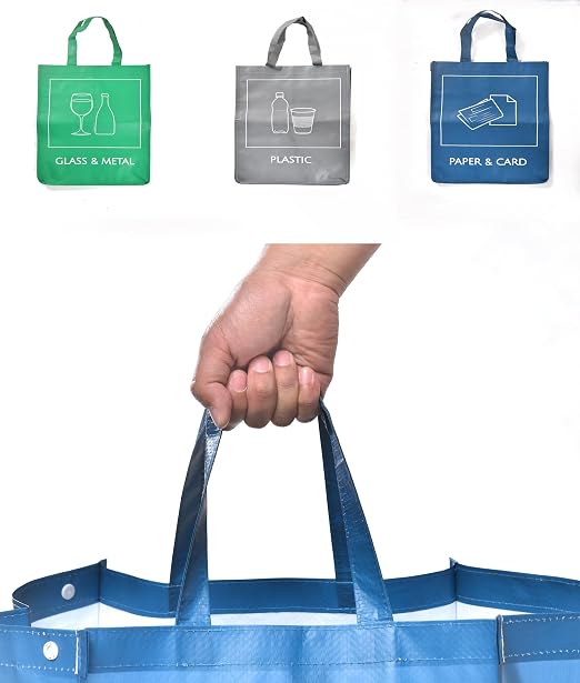 Reusable Recycling Bin Bags, 3-Pack Indoor and Outdoor Separate Waste Sorting Organizer Compartment Container, Waterproof Recycle Bins for Kitchen Home Office