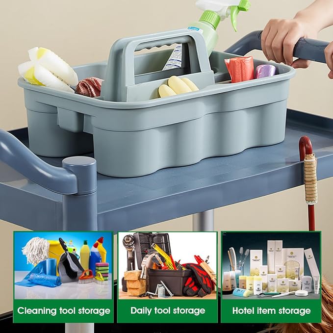 Thickened Plastic Cleaning Supply Caddy with Multi-Compartment, Portable Cleaning Basket for Sponge, Spray Bottle, Towels, Housekeeping Supplies Organizer