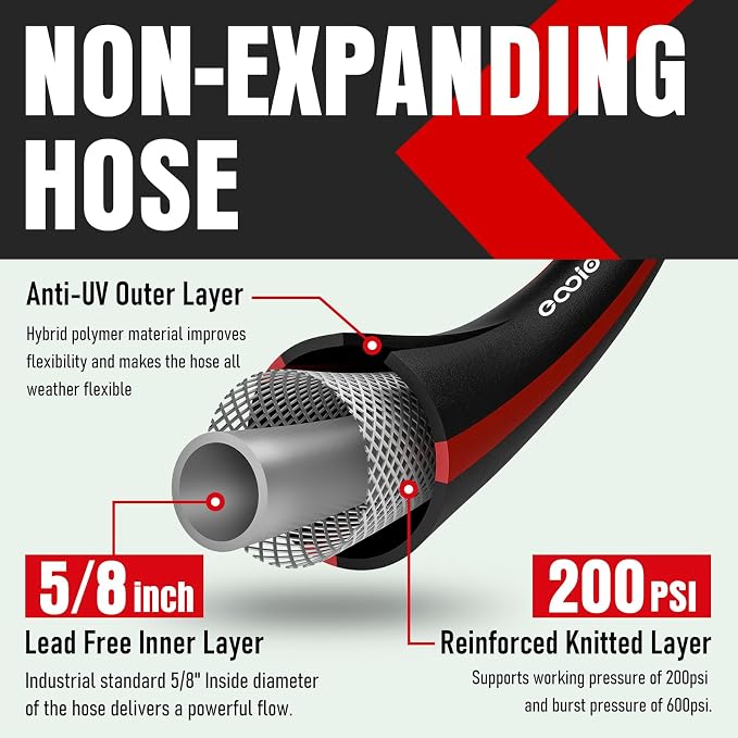 Heavy Duty Garden Hose 100ft, NON-EXPANDABLE Flexible Water Hose, Kink Resistant Lightweight Hybrid Hose, Leakproof Hose Male to Female Fittings