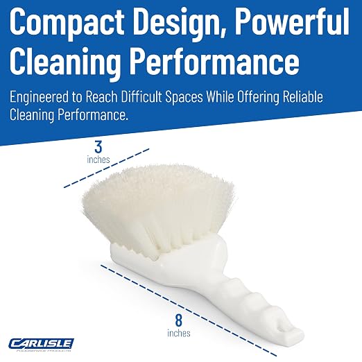 Sparta Nylon Utility Scrub Brush, 8 Inch, White | Flo-Pac, Pistol-Grip Handle, Soak-Proof Plastic, BPA Free, FDA-Compliant Materials