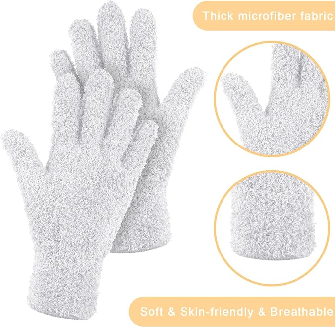 Patelai 3 Pairs Microfiber Dusting Gloves for Plants Leaf, Large | Pink, Nude, White, Plant Cleaning Gloves, Reusable Washable Gloves,House Furniture Blinds Dusting