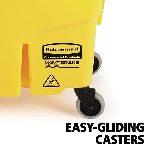 Rubbermaid Commercial Products WaveBrake 26 Qt. Side-Press Mop Bucket and Wringer Combo on Wheels, Yellow, for Professional/Industrial/Business Heavy-Duty Floor Cleaning/Mopping