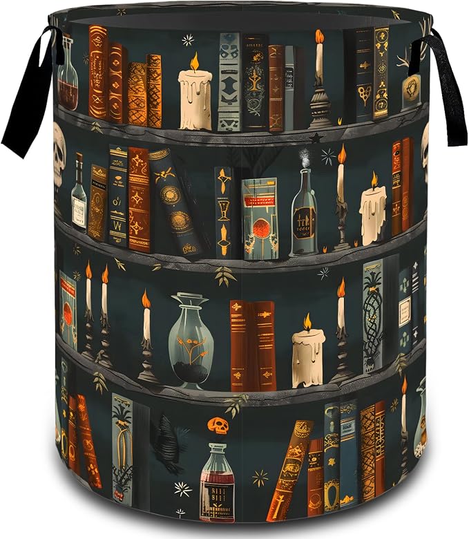 Gothic Witchcraft Bookshelf Basket, Dirty Collapsible Clothes Toy Organizer Hamper for Kids Adults, Oxford Cloth Waterproof Storage Bin for Bedroom Bathroom Magic Decor Gifts, 19.7"X15.7"