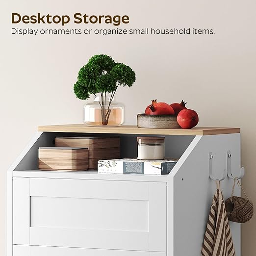 Trash Cabinet, Freestanding Trash Can Cabinet, Wooden Recycling with Flip Door, 13 Gallon Hidden Kitchen Garbage Can for Kitchen, Living Room, White WB13WT