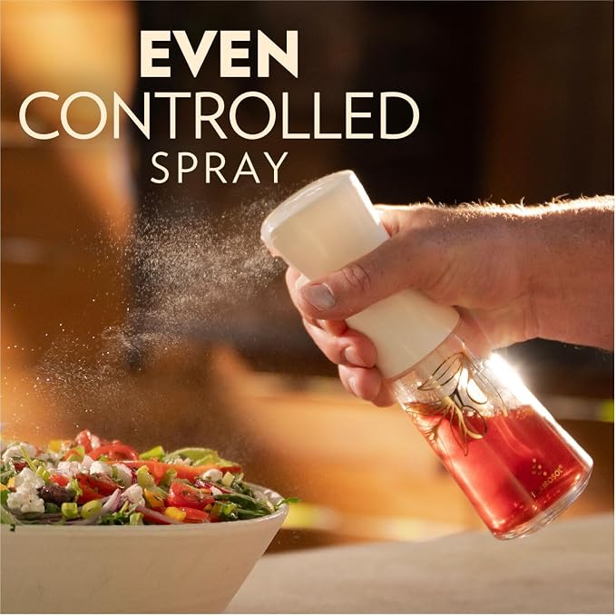 FLAIROSOL OLIVIA SIGNATURE Oil Sprayer, 200ml Glass, Golden Leaves | Portion control mist for air fryer, salad, BBQ, refillable & reusable, fine mist olive oil kitchen sprayer, anti-drip