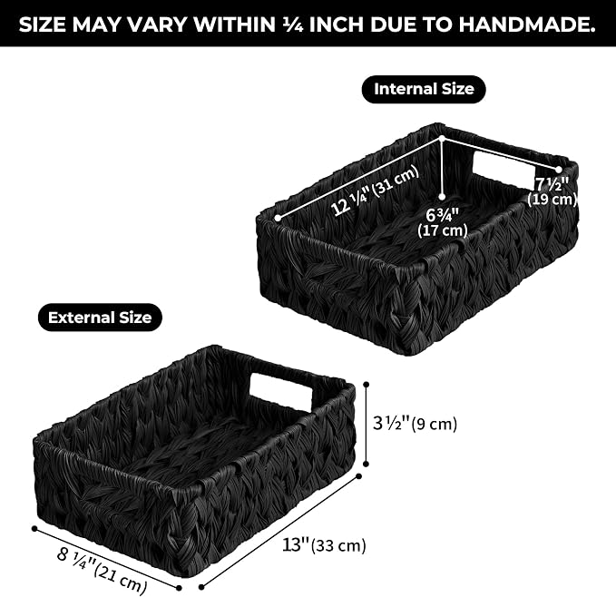 GRANNY SAYS Wicker Storage Baskets for Shelves, Black Wicker Basket, 2-Pack | Waterproof Woven Baskets for Storage, Decorative Basket, Wicker Baskets for Organizing, organizer Basket, Black Woven Basket