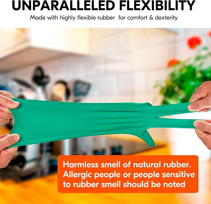 Vgo... Latex Reusable Household Gloves,Cleaning Gloves,Long Cuff (HH4601,M) | 10 pairs,extra Thickness,kitchen,dishwashing,household,painting,gardening,pet care,car washing,bathroom,hair dyeing,laundry