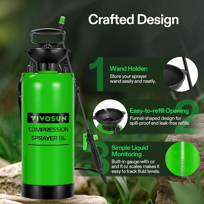 VIVOSUN 2-Gallon Pump Pressure Sprayer | Lawn & Garden Water Sprayer with Adjustable Shoulder Strap, for Spraying Plants, Garden Watering and Household Cleaning