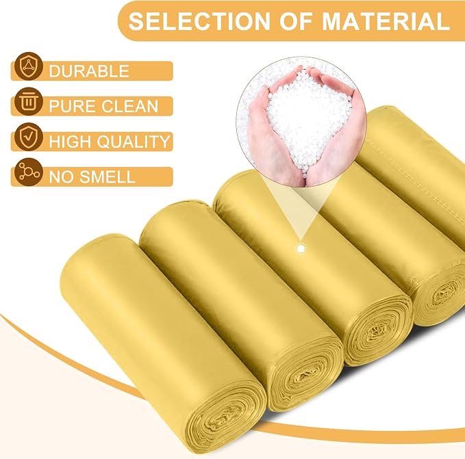 Strengthened 2.6 Gallon Small Trash Bags, 5 Rolls 100 Count, Golden | Strong Disposable Trash Bin Liners Fit 10 Liter Waste Cans. Garbage Bags for Kitchen Office Home Bedroom Garden Waste Bin