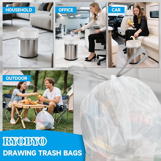 360 Count 4 Gallon Drawstring Small Trash Bags for Bathroom Office | 1.2 Mil Drawstring Garbage Bags, HDPE Leak-Proof Tear Resistant, for Kitchen Office Bedroom & Home