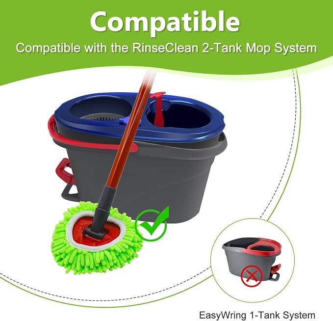 Mop Heads Replacements for O-Cedar RinseClean 2-Tank Spin Mop System | 6 Pack Chenille Duster Mop Replace Heads, Spin Mop Heads Dry/Wet Use for Hardwood Floor, Reusable and Washable, Green