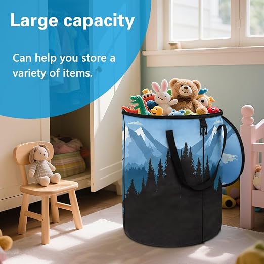 Snowy Mountains Bear Outdoor Trash Can with Lid 20+ Gallon Collapsable Trash Can Camping Large Capacity Design Garbage Bags for Rv, Backyard, Picnic
