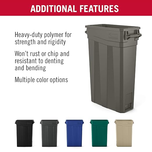Suncast 23 Gal, Commercial Narrow Trash Can with Handles, Gray, Made in USA