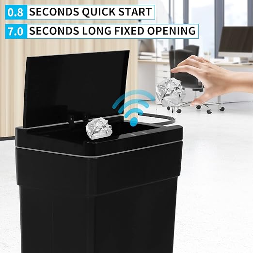 BLKMTY 13 Gallon Plastic Trash Can with Lid, Black, 50 Liters | Motion Sensor Garbage Can, for Kitchen, Home, Office, Bathroom