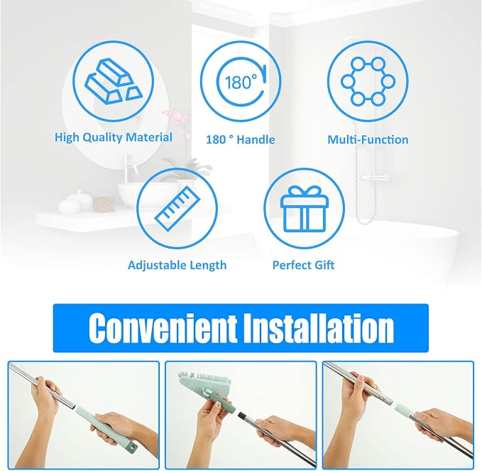 Shower Bathtub Tub and Tile Scrubber Brush, Triangle Floor Brush with Powerful Flexible with Long Handle, Scrubber Reusable Sturdy Cleaning Brush for Bathroom Bathtub Toilet Kitchen (Blue)